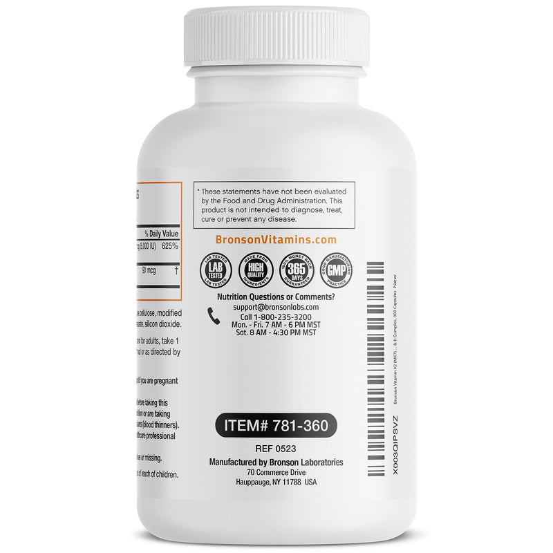 Bronson Vitamin K2 MK-7 with D3 – Non-GMO, 360 Capsules, 5000 IU D3