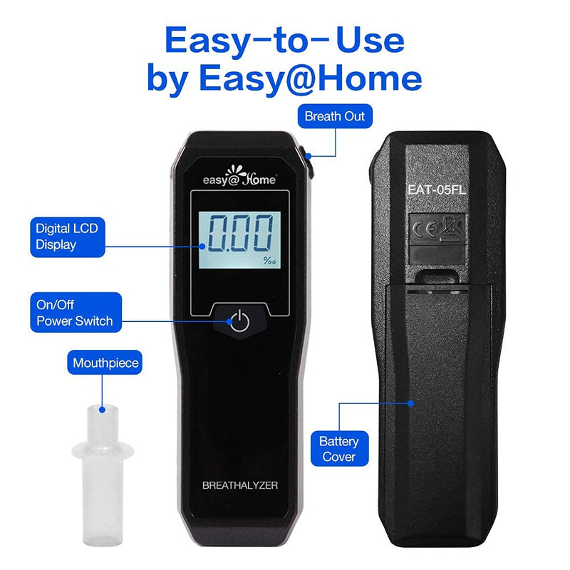 Easy@Home Breathalyzer – Pro-Grade Portable Fuel Cell Alcohol Tester (5 Mouthpieces)