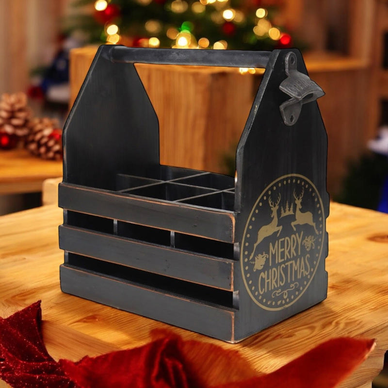 BLACK 6 BOTTLE HOLDER WITH METAL OPENER