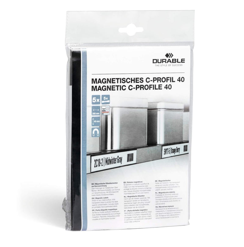 Durable Magnetic C-Profile Ticket Lable Holders | 50 Pack | 200 x 40mm | Black