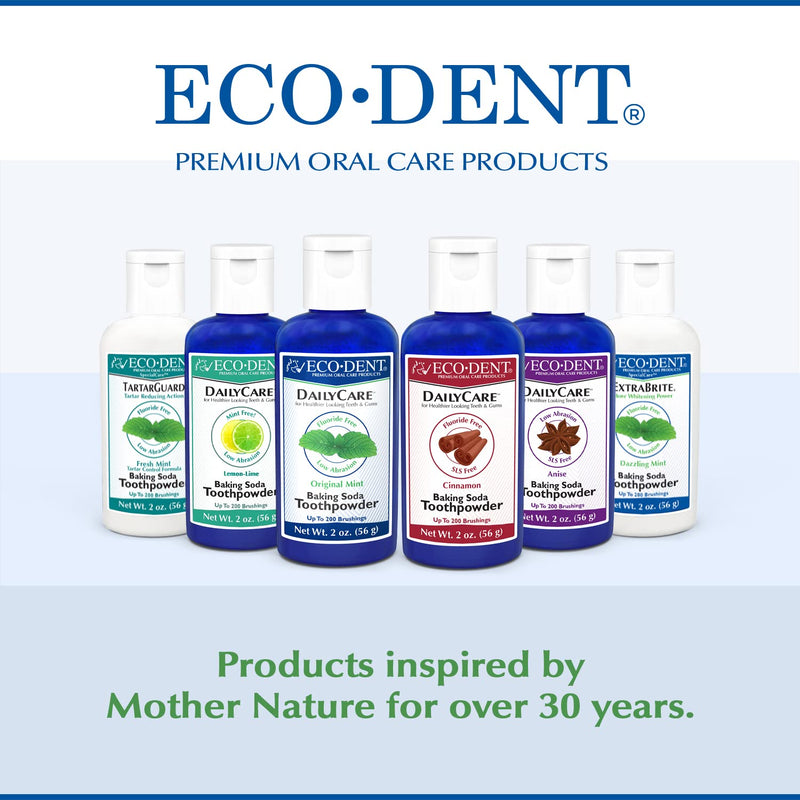 Eco-Dent DailyCare Baking Soda Toothpowder, Mint – Fluoride-Free & SLS-Free, 3 x 2 oz