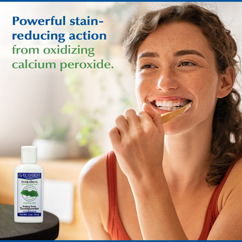 Eco-Dent ExtraBrite Mint Toothpowder – Fluoride-Free Whitening Powder (2 oz, Pack of 2)