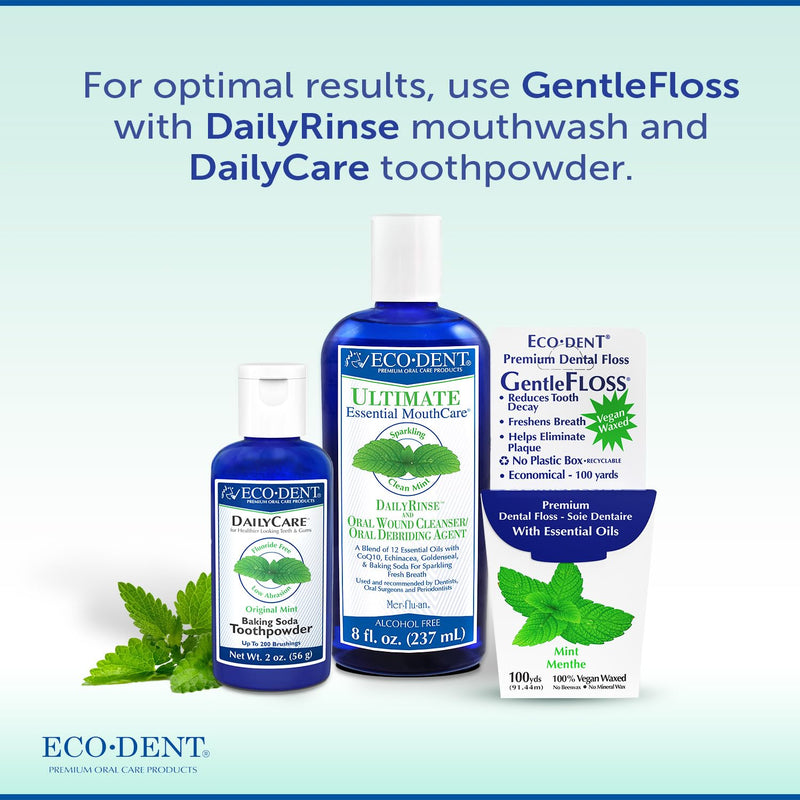 Eco-Dent GentleFloss Mint Dental Floss – Vegan Wax, 100 Yds, Pack of 6