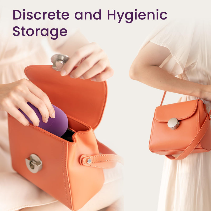 EcoBlossom Menstrual Cup Case and Sterilizer - Reusable Silicone Holder, Portable Microwave Steamer (Purple)