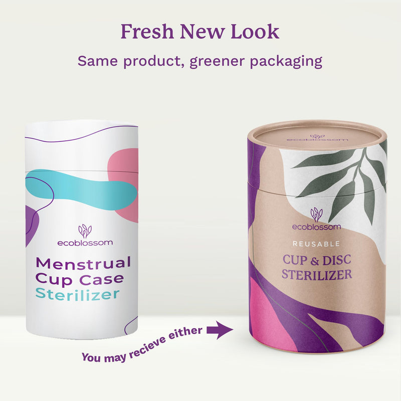 EcoBlossom Menstrual Cup Case and Sterilizer - Reusable Silicone Holder, Portable Microwave Steamer (Purple)