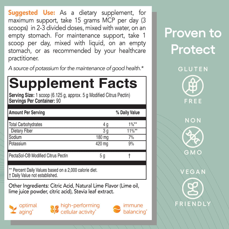 EcoNugenics PectaSol Modified Citrus Pectin – 551g Lime Powder for Total-Body Health & Galectin-3 Support