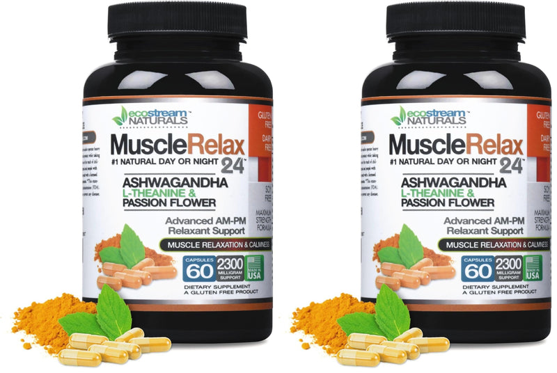 ecostream Naturals Relaxant – 2300 mg Day/Night Capsules with Valerian, Passion Flower, Magnesium (2-Pack)