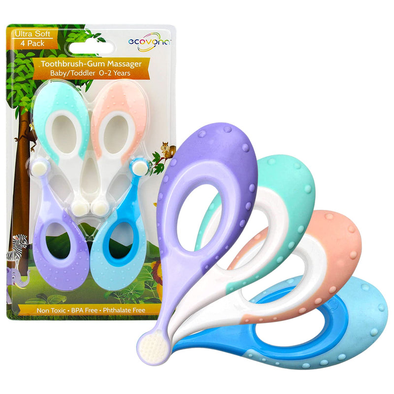 Ecovona Baby & Toddler Toothbrush 0-2 | Extra Soft Bristles | BPA-Free | 4-Pack