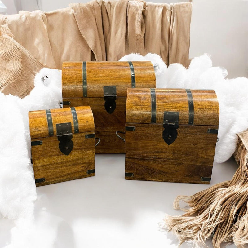 45CM SET 3 WOODEN CHESTS