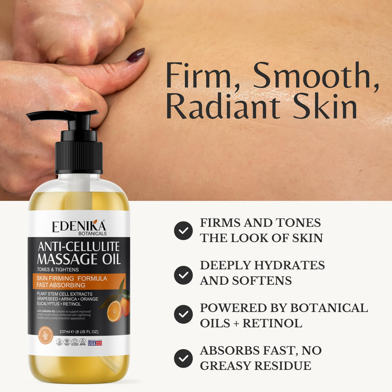 Edenika Botanicals Anti-Cellulite Massage Oil – Grapeseed Oil, Retinol & Plant Stem Cells (2-Pack)