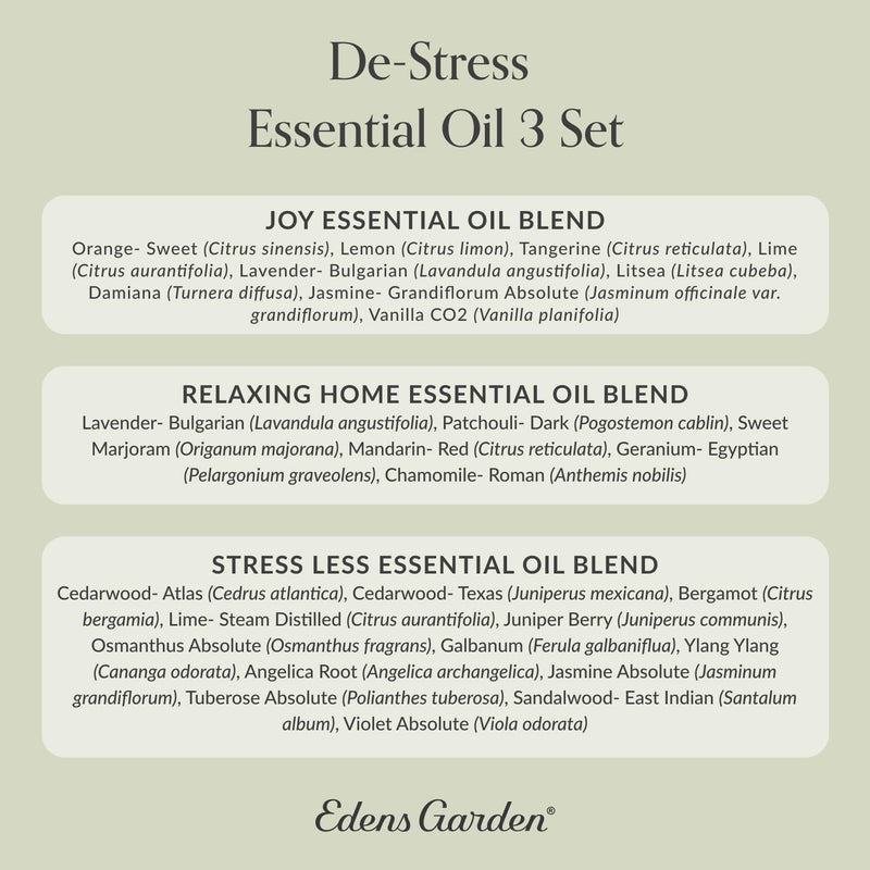 Edens Garden De-Stress Essential Oil Set – 3 x 10 ml, 100% Pure Therapeutic Grade