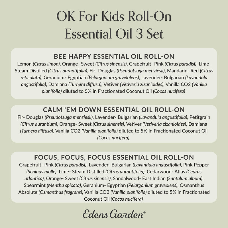 Edens Garden OK For Kids Roll-On Set – 3x 10ml Pre-Diluted Oils