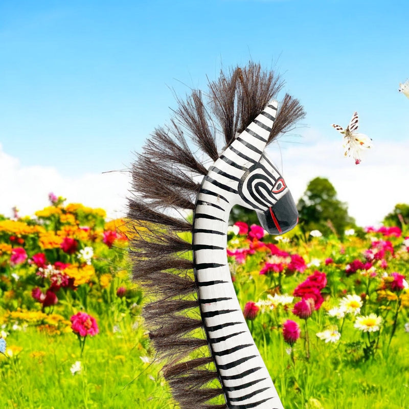 2M HAND CARVED WOODEN ZEBRA