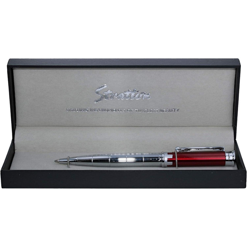 Stratton Ballpoint Pen - Red & Silver Finished IN Gift Box ST1021