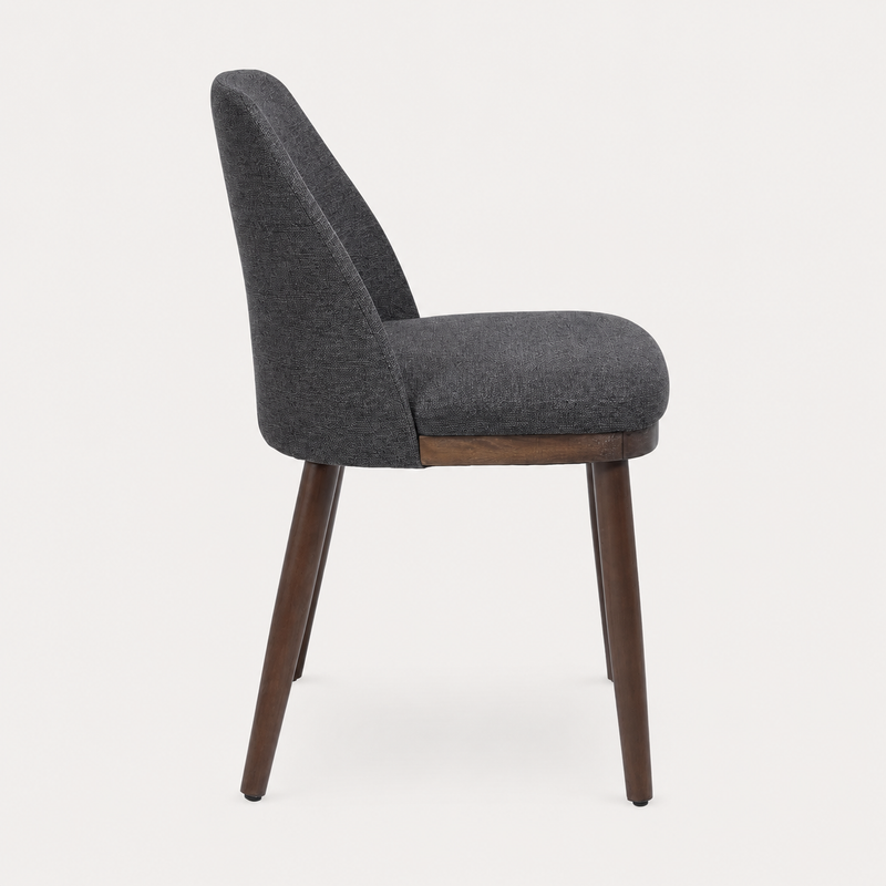 Dany Set of 2 Walnut Dining Chairs in Black Fabric