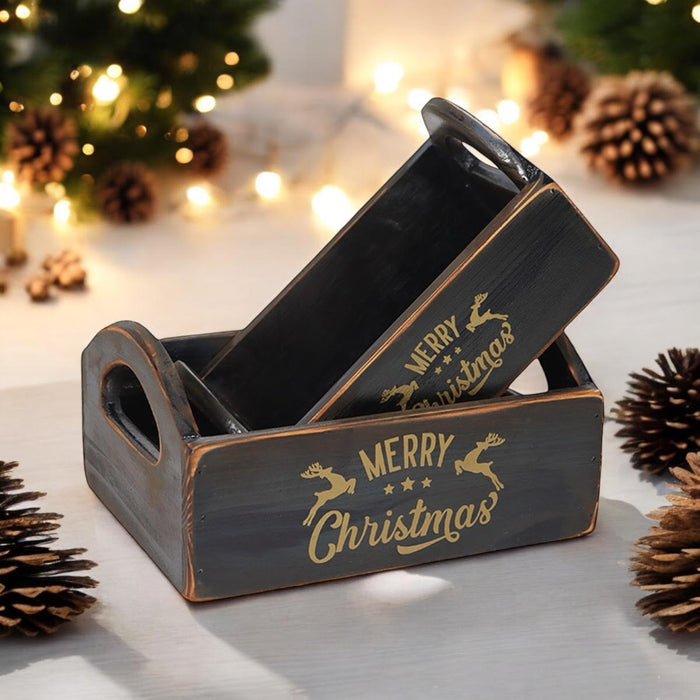 SET 2 BLACK WOODEN CRATES