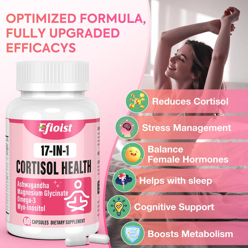 Efioist Cortisol Support for Women — 17-in-1 Hormone Harmony, Mood & Sleep | 60 Capsules