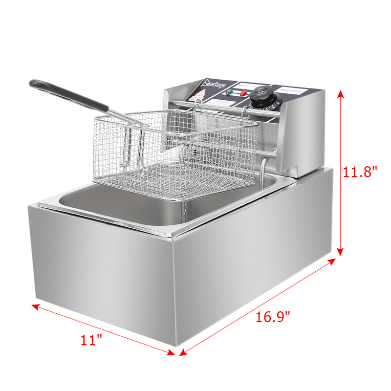 EH81 2500W 220-240V 6.3QT/6L Stainless Steel Single Cylinder Electric Fryer UK Plug - InStock