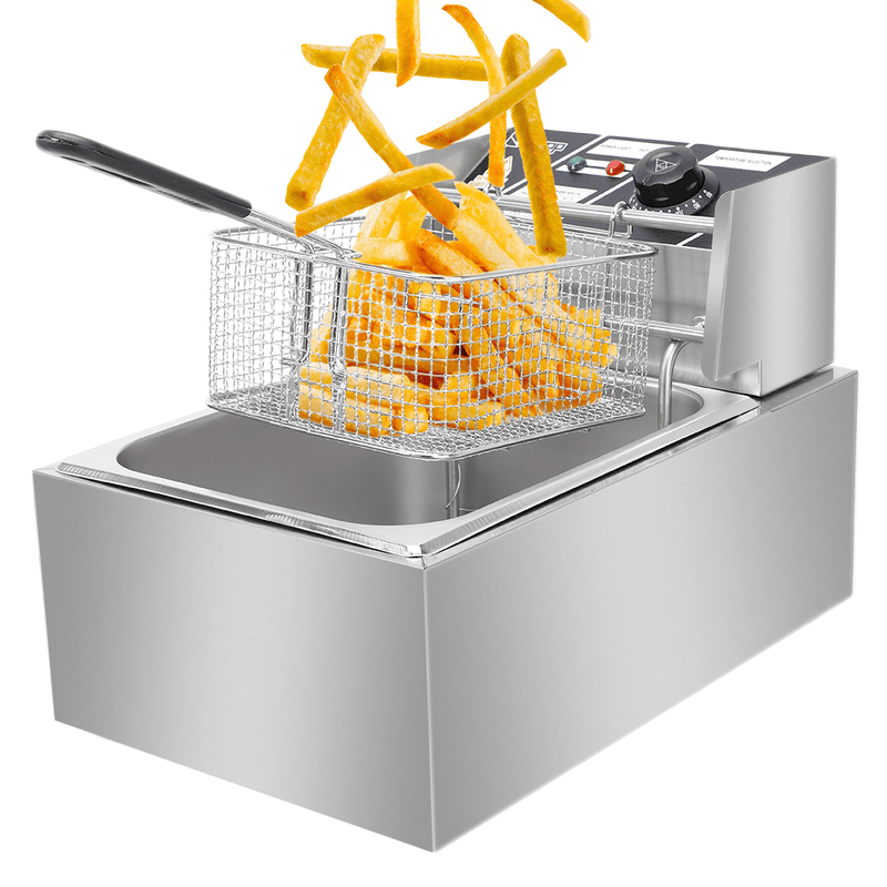 EH81 2500W 220-240V 6.3QT/6L Stainless Steel Single Cylinder Electric Fryer UK Plug - InStock