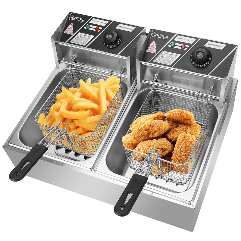 EH82 2500W 220-240V 12.7QT/12L Stainless Steel Double Cylinder Electric Fryer UK Plug - InStock