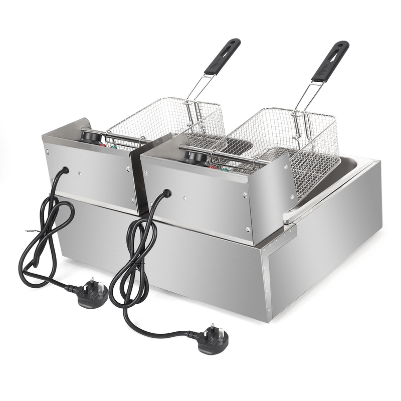 EH82 2500W 220-240V 12.7QT/12L Stainless Steel Double Cylinder Electric Fryer UK Plug - InStock