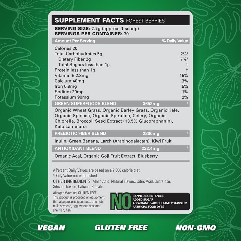 EHP Labs OxyGreens Forest Berries – Daily Greens Powder with Spirulina, Chlorella, Prebiotics & Enzymes | 30 Servings