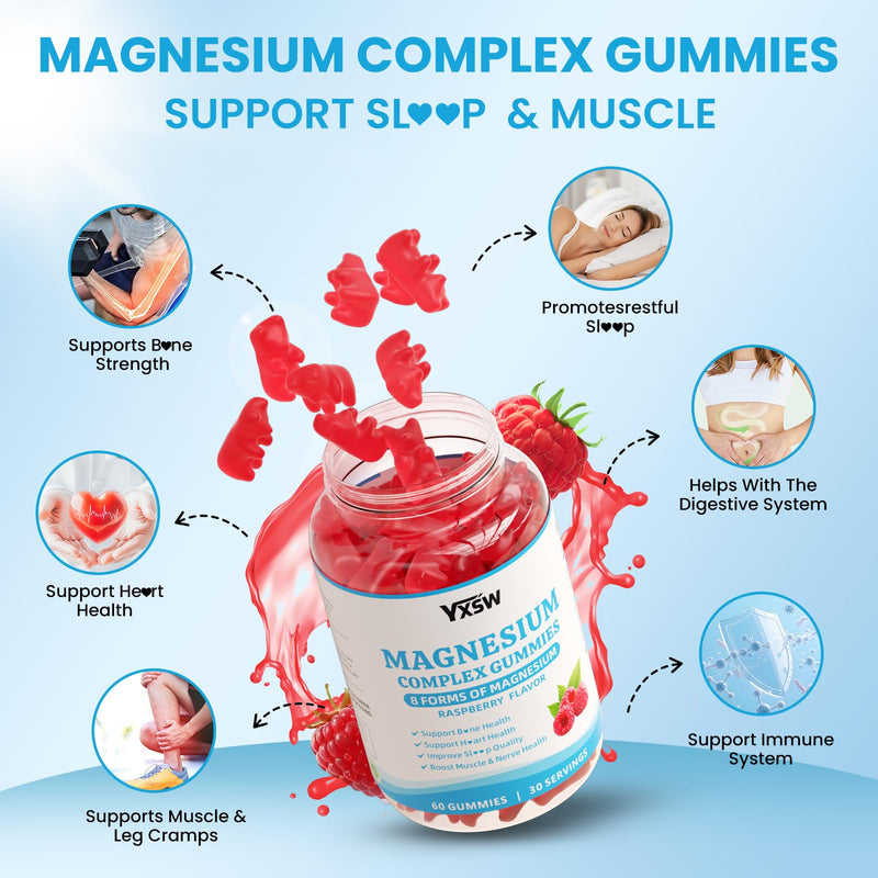 Magnesium Complex Gummies 8-Elemental 1000mg – Vegan, Raspberry, 60 Count