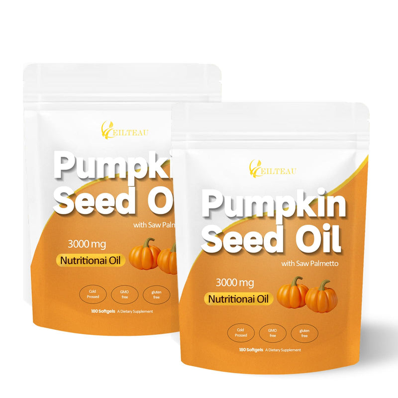 EILTEAU Pumpkin Seed Oil with Saw Palmetto - 3000mg per Serving, Cold Pressed, 180 Softgels | Non-GMO