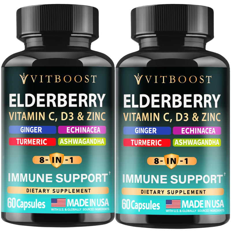 Elderberry Immune Support 8-in-1 (2-Pack) – Vitamin C, Vitamin D 5000 IU, Zinc