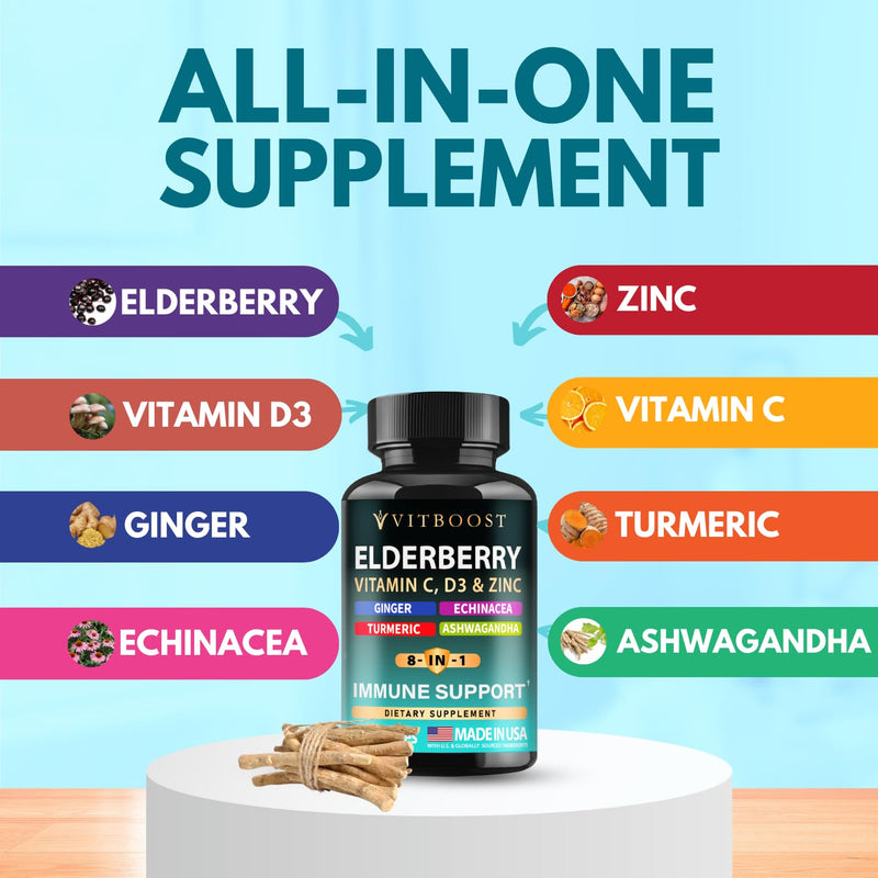 Elderberry Immune Support 8-in-1 (2-Pack) – Vitamin C, Vitamin D 5000 IU, Zinc
