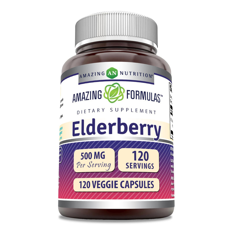 Amazing Formulas Elderberry Supplement – 500 mg, 10:1 Concentrate, 120 Veggie Capsules