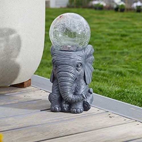 Solar Elephant Garden Ornament Crackle Globe Orb Light 42cm