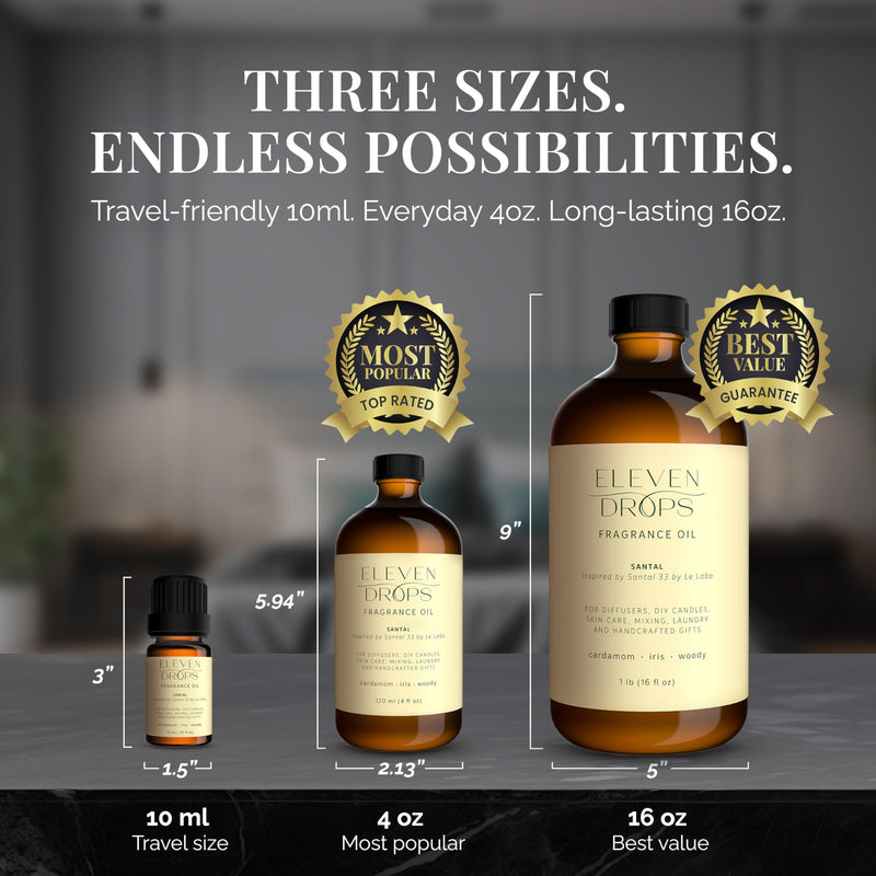Santal Aroma Fragrance Oil – Eleven Drops | 4 fl oz, Made in USA, IFRA Compliant, Pet Friendly