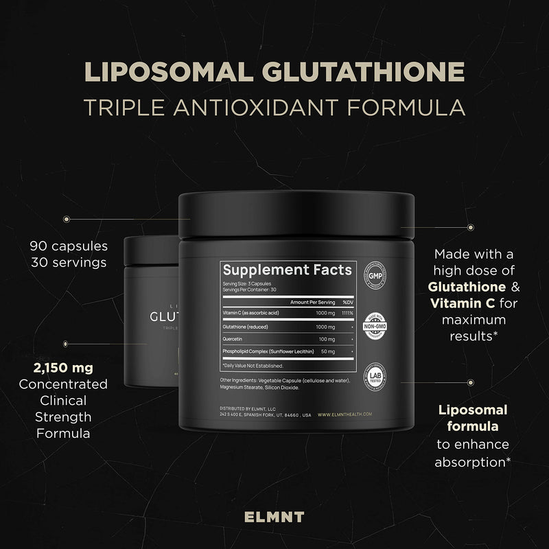ELMNT 2150mg Super Liposomal Glutathione – Vitamin C + Quercetin (90 Pills, Non-GMO)