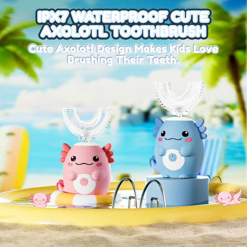 ELOTAME Kids Electric U-Shaped Toothbrush | Axolotl Pink, 6 Heads, 6 Modes, Ages 2-15