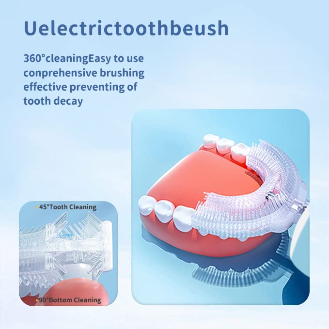ELOTAME Kids Electric U-Shaped Toothbrush | 6 Modes, 4 Heads, Gray (Ages 2-7)
