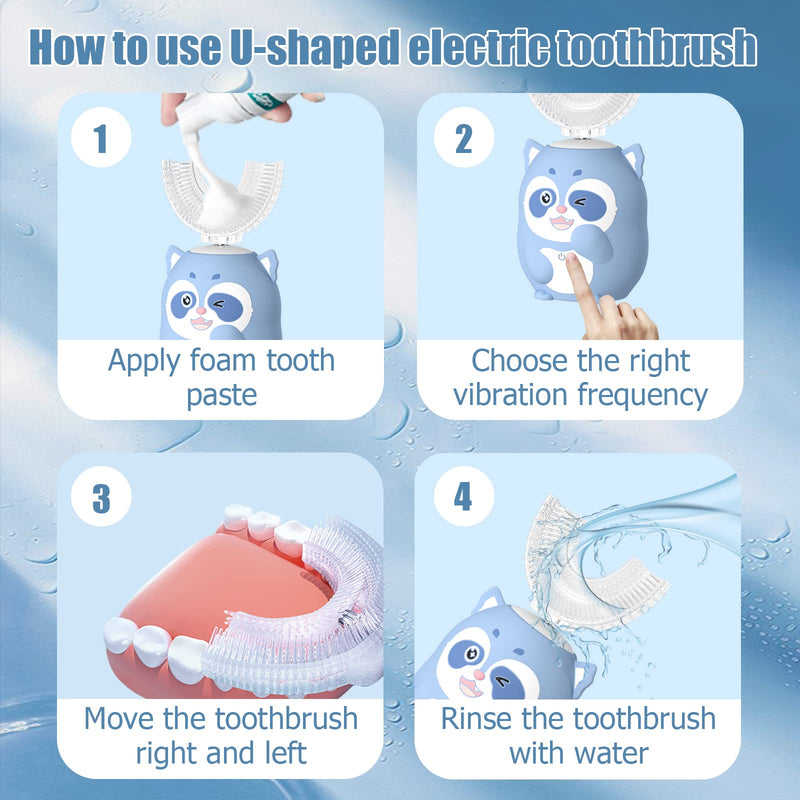 ELOTAME Kids Electric U-Shaped Toothbrush – 6 Modes, 4 Brush Heads, Pink (Ages 8-15)