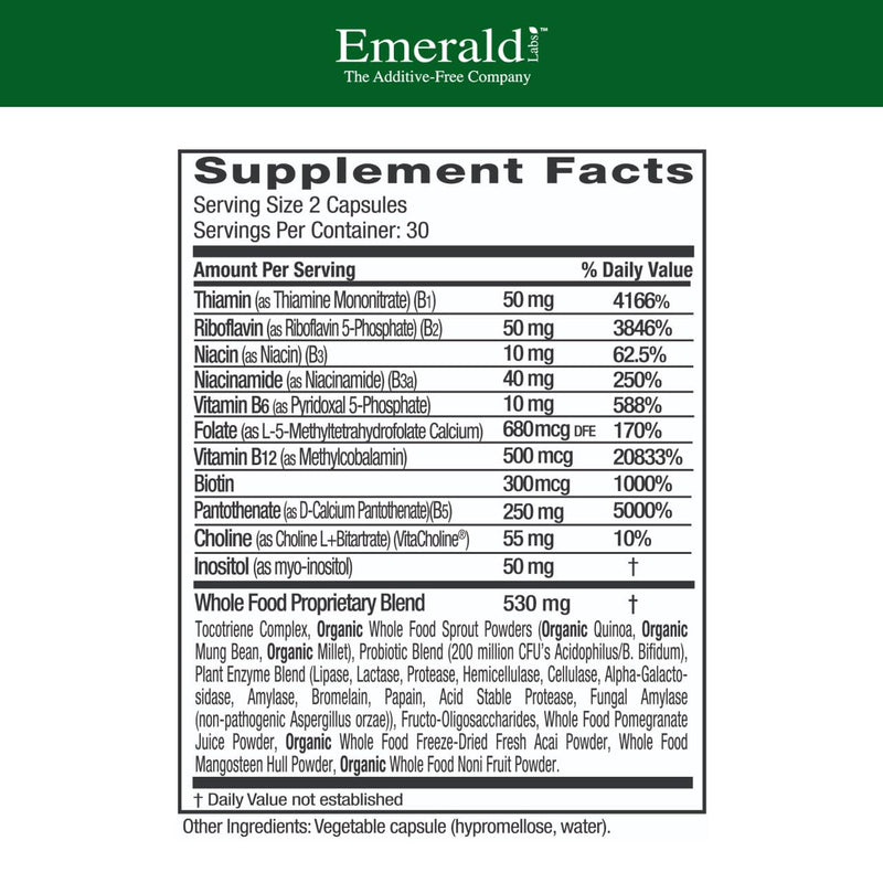 Emerald Labs B-Healthy Vegan Vitamin B Complex | Immune, Brain & Heart Support