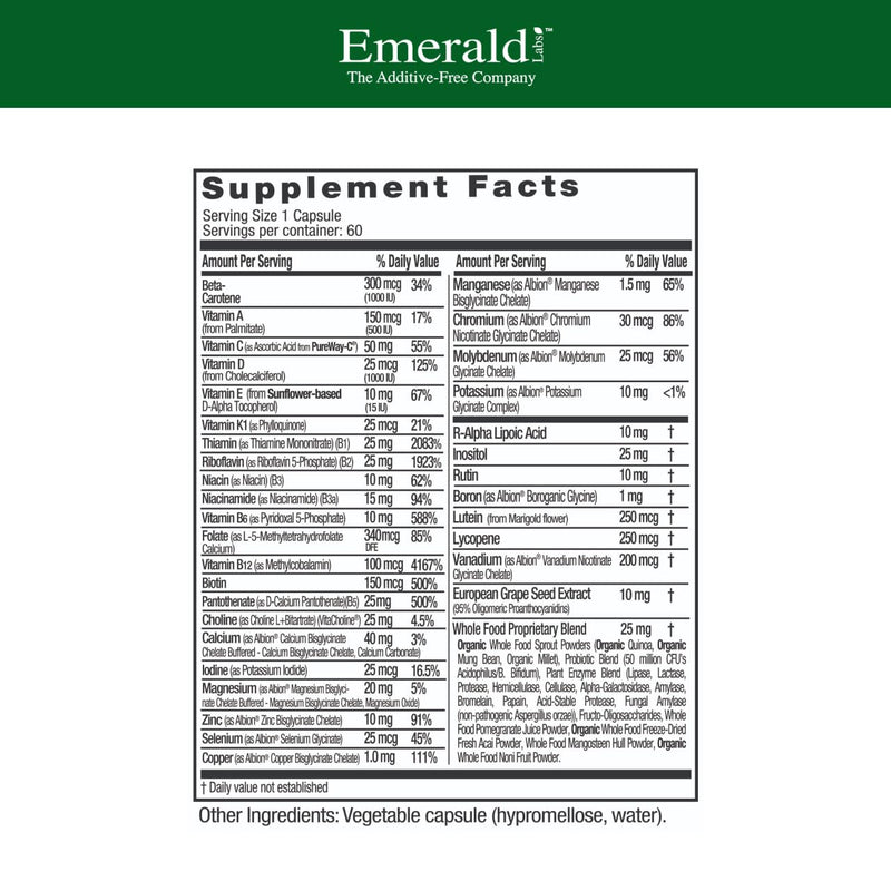 EMERALD LABS Complete 1-Daily Multivitamin for Men & Women – 60 Veg Capsules