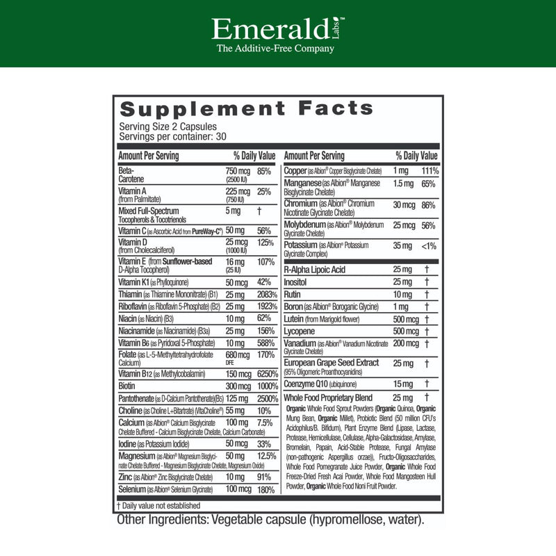 EMERALD LABS Complete Premium Multi - Digestive & Immune Support (60 Veg Caps)