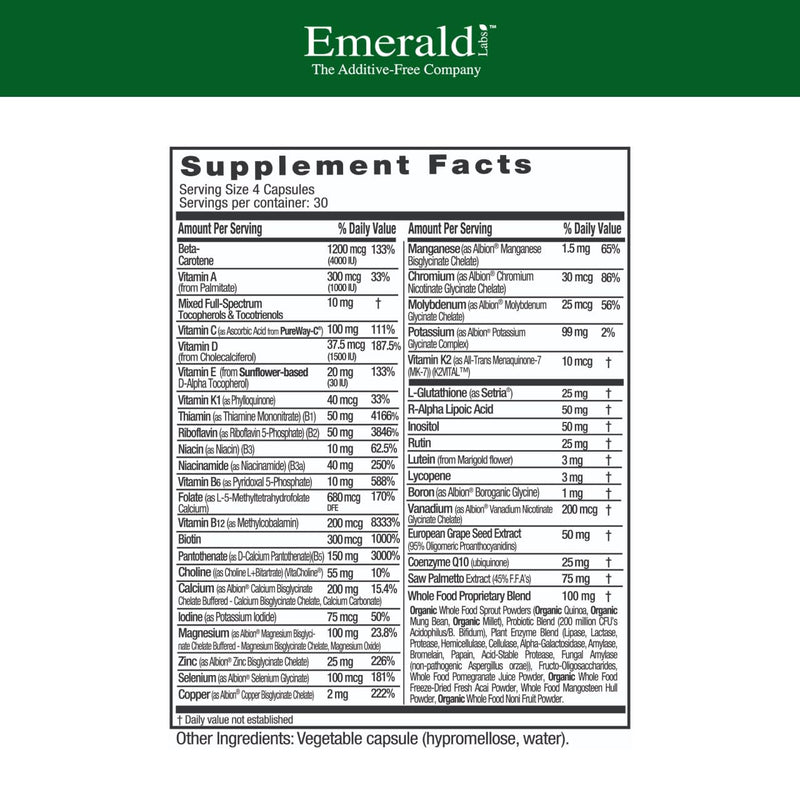 EMERALD LABS Men's 45+ Clinical Multi – Multivitamin for Bone & Heart Health | Gluten-Free & Vegetarian | 120 Veg Capsules