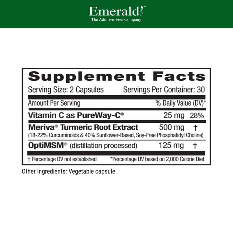 Emerald Labs Meriva Turmeric Plus | Meriva Turmeric, PureWay-C Vitamin C & OptiMSM | Joint Health & Immune Support | 60 Vegetable Capsules