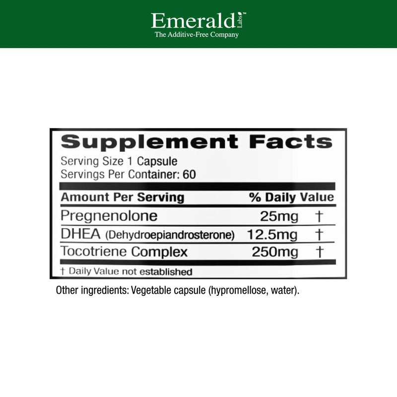 EMERALD LABS Pregnenolone 50mg + DHEA 25mg – 60 Veg Caps (Pack of 2) – Gluten-Free