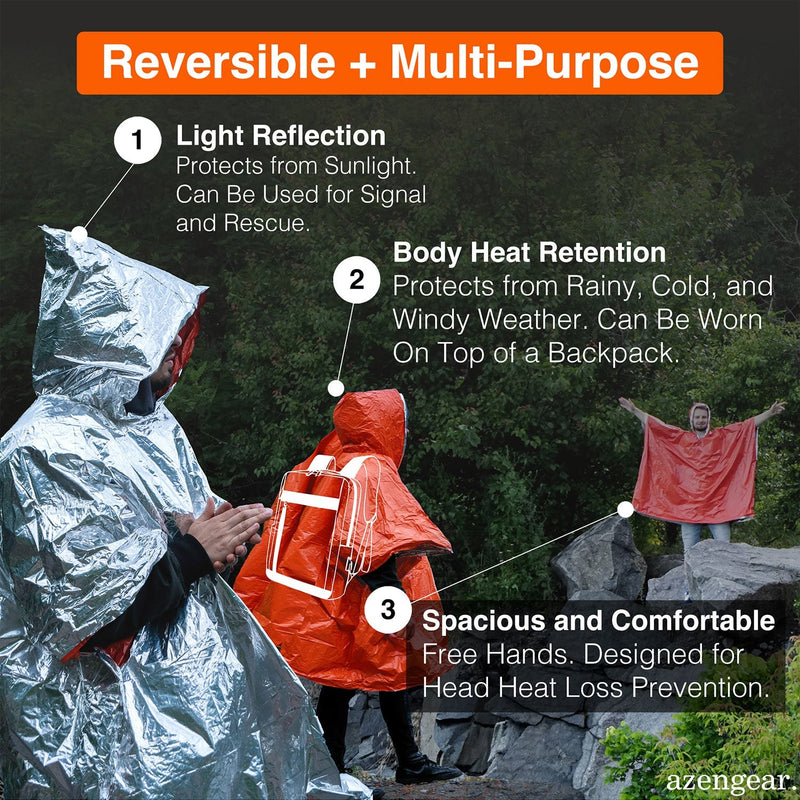 Emergency Survival Foil Poncho (4pc), Reversible
