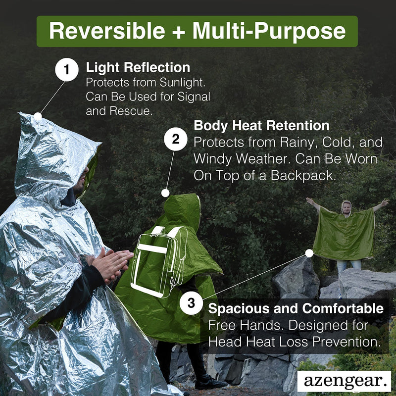 Emergency Survival Foil Poncho (4pc), Reversible