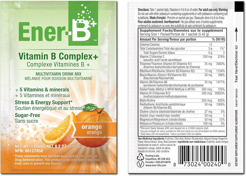 Ener-Life Orange B+ 30 Count – Sugar Free Multivitamin Drink Mix (5.42 g)