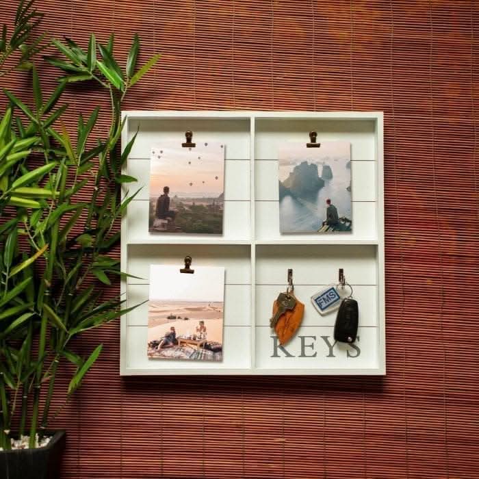 Rustic Wall Key Holder with Photo Frame and Memo Clips