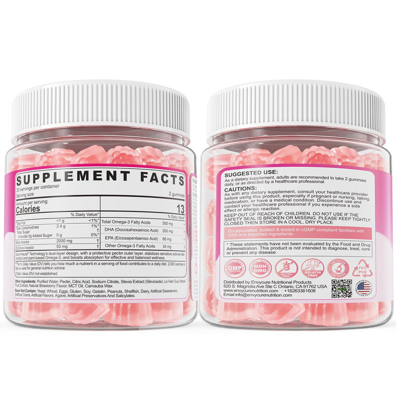 EnvyCure Inositol + Omega-3 Gummies for Women – Hormonal Balance & Cycle Health (40:1) – Vegan Sugar-Free, 60 Ct