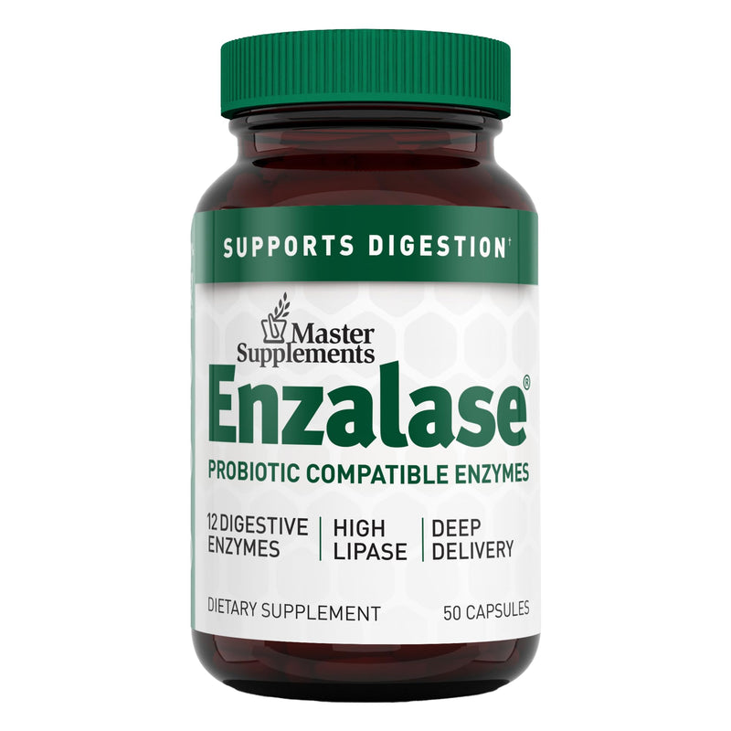 Master Supplements Enzalase - 50 Capsules | Probiotic-Compatible Digestive Enzymes | Gas & Bloating Relief | Gluten Free