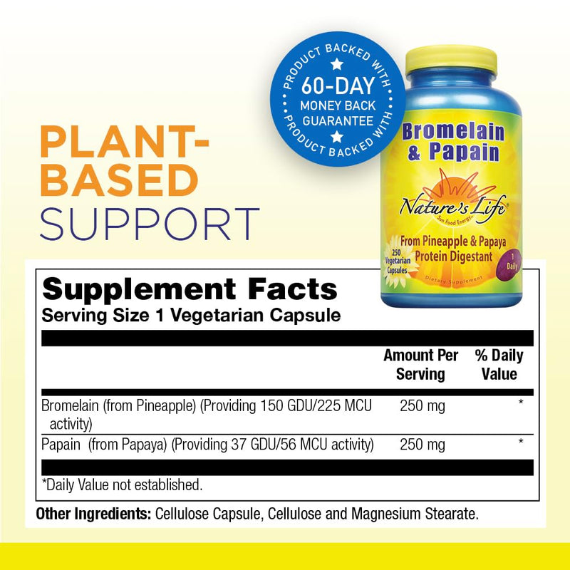 Nature's Life Bromelain & Papain — Digestive Enzymes (250mg, 250 CT)